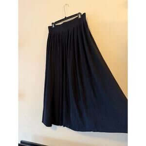 Vintage OBR Black Button Front Midi Skirt 100% Rayon Size 12 Pleated High Waist